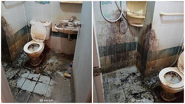 泰國一名女子租屋9年，但幾乎從不打掃，尤其是浴廁的景象，讓人看了險嚇暈。(圖／翻攝自泰國網微博)