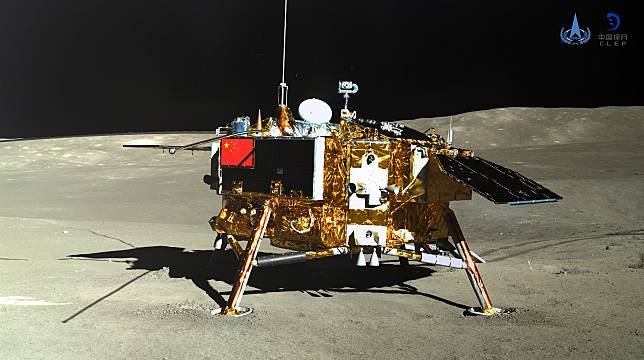Photo taken by the rover Yutu-2 (Jade Rabbit-2) on Jan. 11, 2019 shows the lander of the Chang'e-4 probe. (China National Space Administration/Handout via Xinhua)