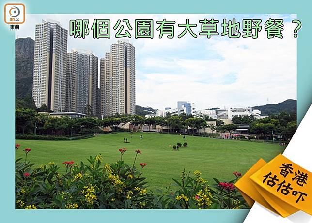 香港有不少公園都有草地，但不是所有草地都會讓遊人進入，圖中這個大草坪所在的公園，究竟是哪一個公園？（設計圖片〉