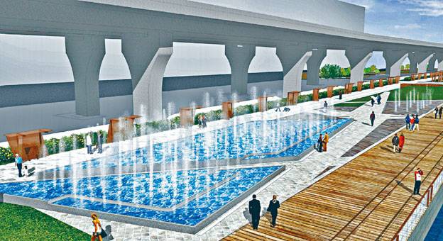 ■五千萬元觀塘海濱音樂噴泉，被指造價昂貴。圖為建築項目構思圖。