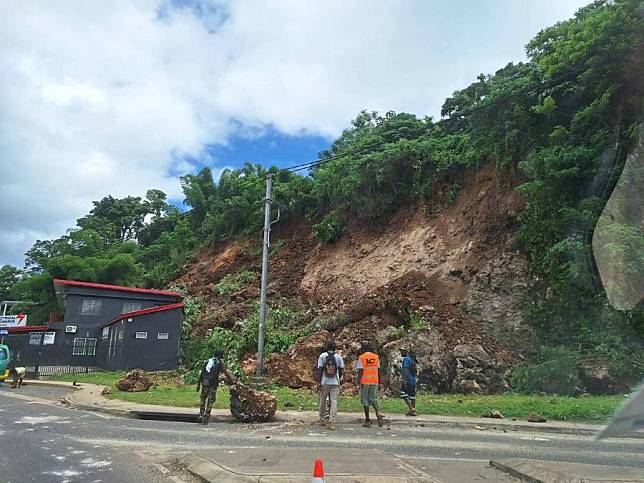 This photo taken with a mobile phone shows the site of a landslide after an earthquake in Port Vila, Vanuatu, Dec. 17, 2024. (Xinhua)