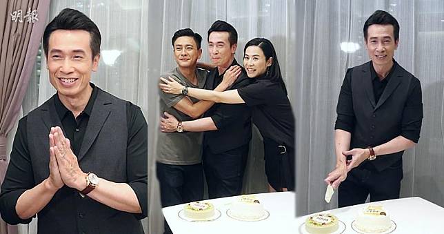 陳豪53歲生日，劇中拍檔黃宗澤和宣萱送抱。（鍾一虹攝）