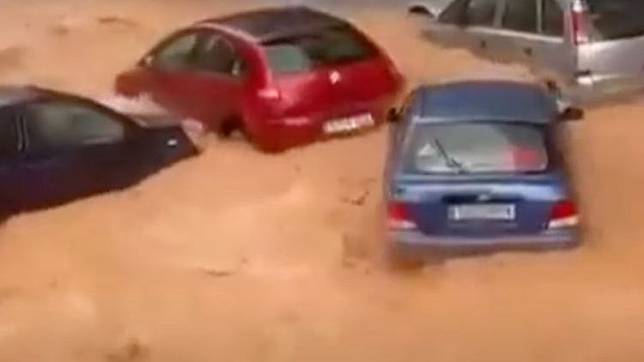 西班牙瓦倫西亞豪雨造成淹水，許多車輛已漂浮在水中。翻攝自About Nature