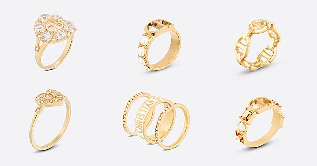 2022夏季7款Dior金色Logo戒指推薦，三環戒、珍珠款、水鑽愛心...全都2萬元有找！