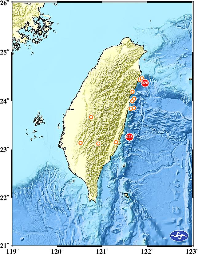 宜蘭外海25日上午6時31分左右，發生芮氏規模5.2地震。   圖：翻攝自中央氣象局