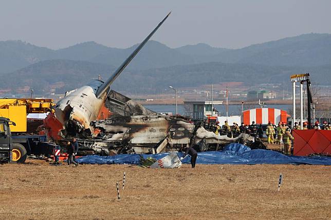 This photo shows the site of an airplane crash at the Muan International Airport, some 290 km southwest of Seoul, South Korea, Dec. 29, 2024. (NEWSIS via Xinhua)