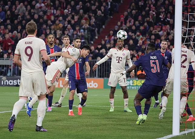 Kim Min-jae&copy; of Bayern Munich heads to score during the league phase match against Paris Saint-Germain at the UEFA Champions League in Munich, Germany, Nov. 26, 2024. (Photo by Philippe Ruiz/Xinhua)