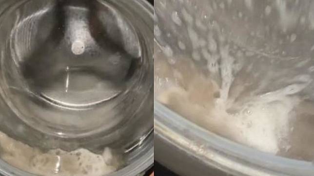 女子清洗了洗衣機，結果大量排出髒水。（圖／取自TikTok）