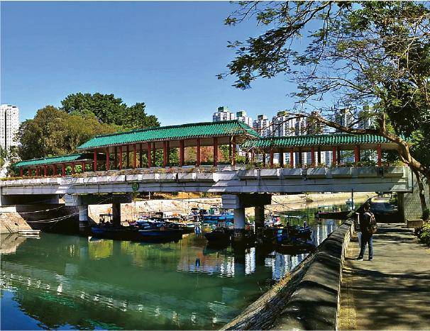 今天的廣福橋已非當初貫穿林村河兩端廣福道的大橋，是拆橋後建設的單車行人橋。（朱森提供）