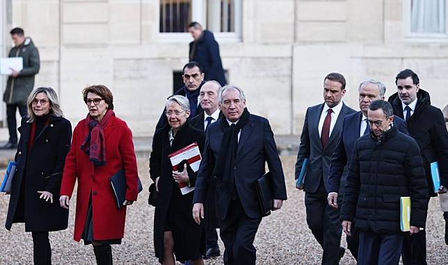 French Prime Minister Francois Bayrou (2nd R, front) arrives with government members for the first Council of Ministers under the new government at the Elysee Palace in Paris, France, on Jan. 3, 2025. (Xinhua/Gao Jing)