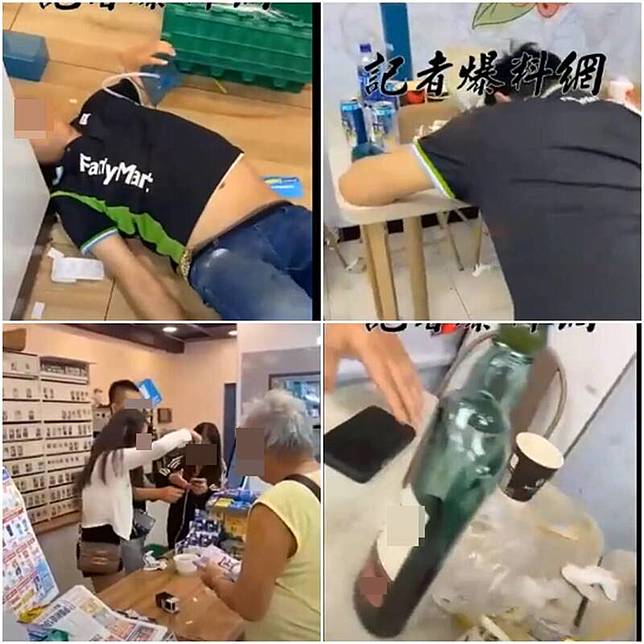 全家超商的店員疑似醉倒，與店內無關的人士幫忙結帳。(圖擷取自 《記者爆料網》)