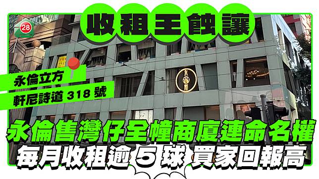 「收租王」蝕讓灣仔永倫立方全幢商廈連命名權 每月收租逾500萬買家回報高