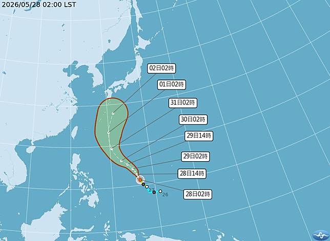 「薔蜜」最新路徑潛勢預測圖。圖／翻攝自中央氣象署