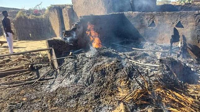 Photo taken on Dec. 11, 2024 shows a house damaged in an artillery shelling on a displacement camp in El Fasher, the capital city of North Darfur State, Sudan. (Coordination of Resistance Committees in El Fasher/Handout via Xinhua)