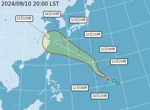 輕颱「貝碧佳」今晚生成。圖／翻攝自中央氣象署