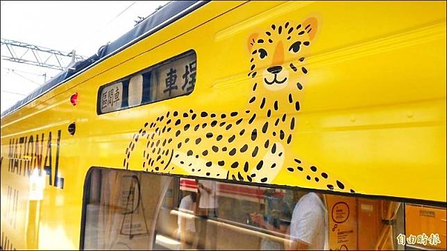 由旅美設計師江孟芝打造的台鐵集集支線彩繪列車20日在樹林車站亮相，但車身彩繪的石虎因特徵不明顯，被外界批為「像花豹」。(資料照)