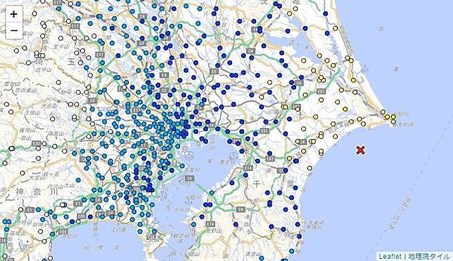 日本關東地區今晚約7時03分(台灣時間6時03分)發生規模6.2地震，該起地震沒有引起海嘯的危險。(圖擷自日本氣象廳)