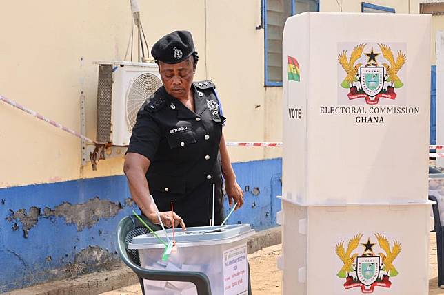 A voter casts a ballot during special voting in Accra, Ghana, on Dec. 2, 2024. (Photo by Seth/Xinhua)