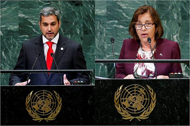 聯合國大會總辯論於當地時間25日登場，有巴拉圭新任總統阿布鐸及馬紹爾群島總統海妮為我國發言。（合成畫面／湯森路透）