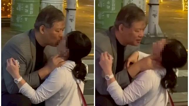 國安局特勤中心少將謝靜華被直擊路邊強吻女子。（圖／翻攝影片）