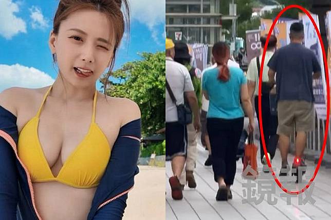 藝人解婕翎在人行道等紅燈，遭電動滑板車騎士(紅圈處)撞傷，對方肇事後，不但沒道歉，還怒瞪一眼。畫面授權threads dollshin