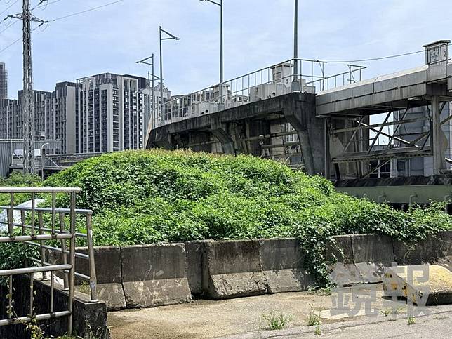 堆放在抽水站內的淤泥已被長出的雜草覆蓋。呂健豪攝