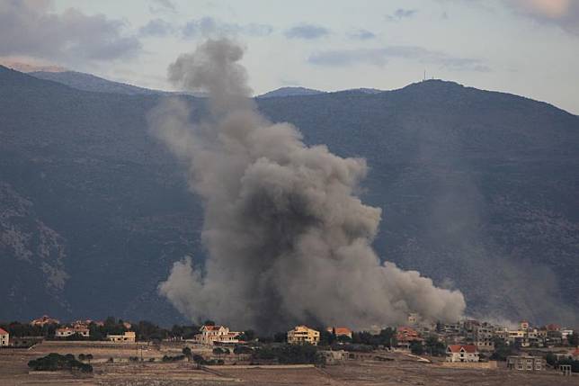 This photo shows the smoke caused by Israeli airstrikes in Khiam, Lebanon, on Nov. 20, 2024. (Photo by Taher Abu Hamdan/Xinhua)