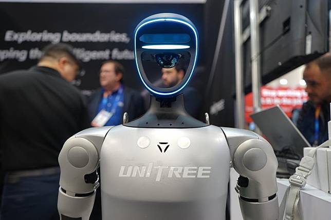 A robot is displayed at the exhibition area of Chinese company Unitree Robotics during the 2025 Consumer Electronics Show (CES) in Las Vegas, the United States, on Jan. 8, 2025. (Photo by Zeng Hui/Xinhua)