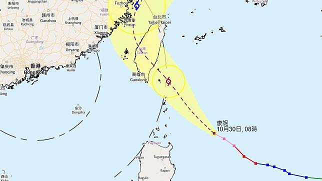 天文台預測康妮的移動路徑圖