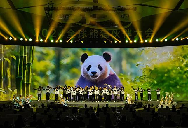 Performers stage a chorus during the Global Panda Partners 2024 conference in Chengdu, southwest China's Sichuan Province, Nov. 26, 2024. (Xinhua/Shen Bohan)