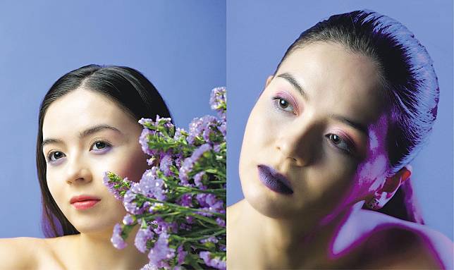 可塑度高——「長春花藍」色調妝容的可塑度甚高，既可以塑造青春迷人的日妝（左），又可以塑造帶神秘感的華麗夜妝（右），Givenchy 4G圖案耳環$2390（黃志東攝）