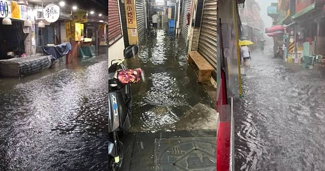 暴雨狂轟北海岸！金山老街水高及膝　店家「望洋興嘆」：生財工具泡湯