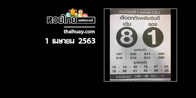 หวยเสือตกถังพลังเงินดี 1/4/63 [เข้าต่อเนื่อง 2 งวดซ้อน]