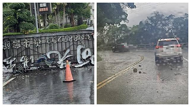 昨日宜蘭連兩震，在礁溪市區以及蘇花公路分別有招牌掉落及落石坍方意外。(圖片來源/ 翻攝自臉書、記者爆料網)