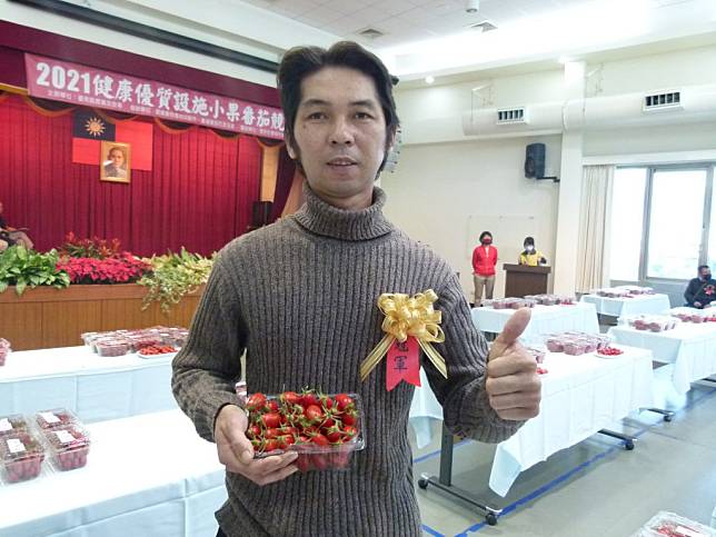 台南區農改場的小番茄比賽，由嘉義縣水上鄉果農曾啟榮栽培出糖度十二點三度的小番茄奪冠。（記者張淑娟攝）