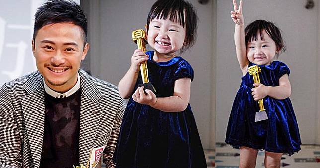 楊潮凱送了個「小小女主角」獎座給愛女Catherine。（楊潮凱Instagram圖片 / 明報製圖）