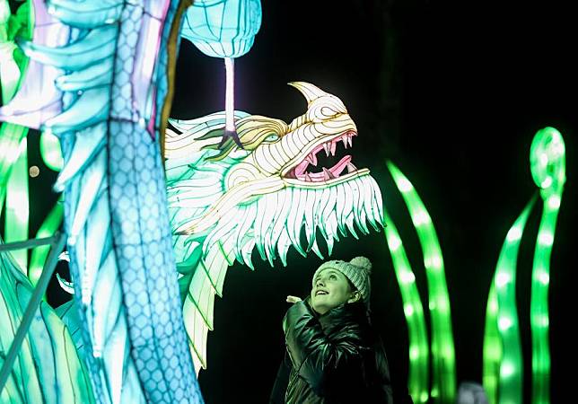 A woman visits a Chinese lantern exhibition at a park in Rome, Italy, Jan. 6, 2025. (Xinhua/Li Jing)