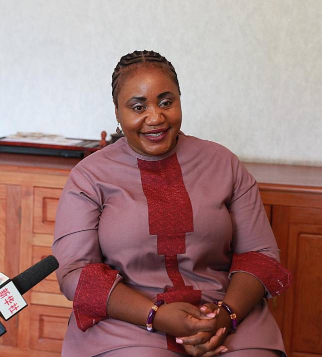 Changa Nkowani, chief executive officer of Gilly's Trends Enterprise, one of nine Zambian companies participating in this year's CIIE, speaks during an interview with Xinhua in Lusaka, Zambia, on Nov. 4, 2024. (Xinhua/Peng Lijun)