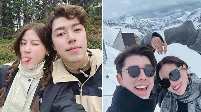 泰國男星Nine（左圖右）曾與《初戀那件小事》女神平采娜（左圖左）交往，2年前分手，他最近認了有圈外新歡。翻攝平采娜IG