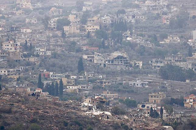 This photo taken from Israel's side of the Israel-Lebanon border on Nov. 27, 2024 shows destroyed buildings in southern Lebanon. (Photo by Jamal Awad/Xinhua)