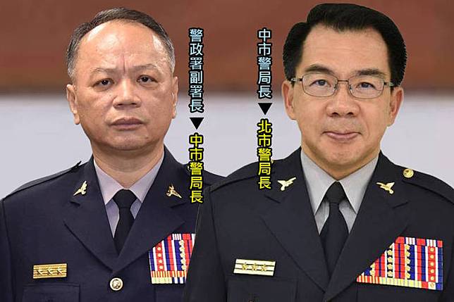蔡蒼柏(左)接任台中市警局長、楊源明(右)接任台北市警局長。(本報合成)