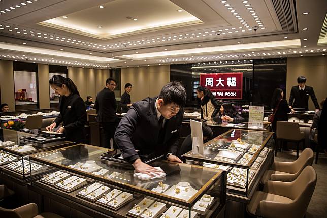 Chow Tai Fook is among jewellers experimenting with ways to bolster customer confidence in buying diamonds online. Above, an employee cleans a display cabinet at a Chow Tai Fook store in Hong Kong in 2016. Photo: Bloomberg