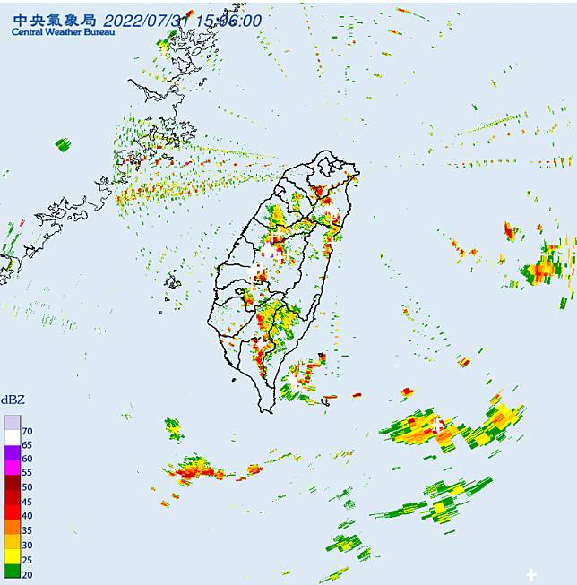 雷雨狂轟台中、南投，警報持續至16:15。   圖：翻攝自中央氣象局官網