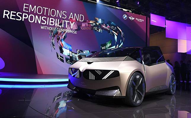 A BMW i Vision Circular concept car is on display during the media day of the motor show IAA Mobility in Munich, Germany, on Sept. 6, 2021. (Xinhua/Lu Yang)