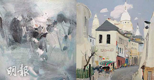 一新美術館「華人油畫與傳統」展覽 ，左為朱德群《雪景系列—冬景》，右為吳冠中《巴黎蒙馬特（五）》（圖片由一新美術館提供）