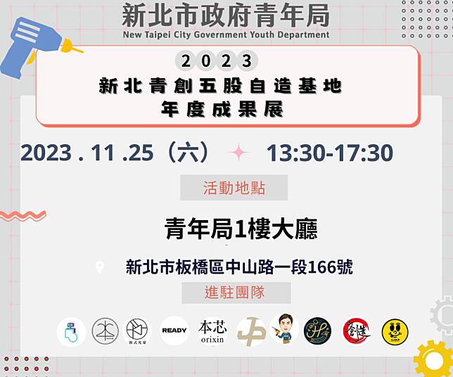 「2023新北青創五股自造基地年度成果展」即將於11月25日登場，歡迎對手工創作有興趣的民眾到場交流，一起感受MAKER原創魅力！（新北市青年局提供）