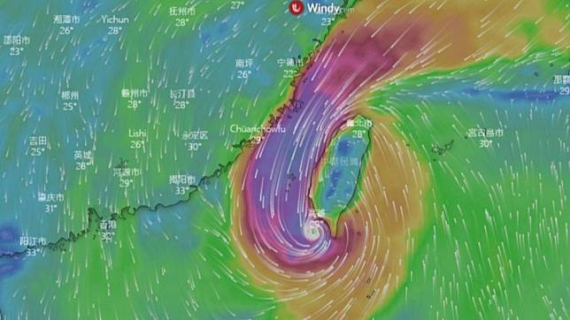 中度颱風小犬來勢洶洶。（圖／翻攝windy）