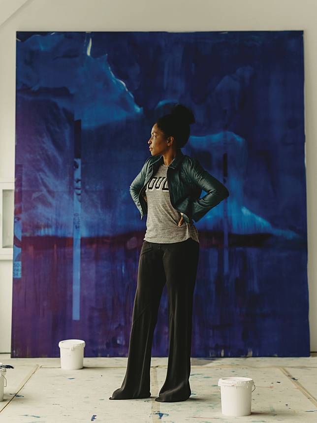 Lorna Simpson with a painting made for her Hong Kong show