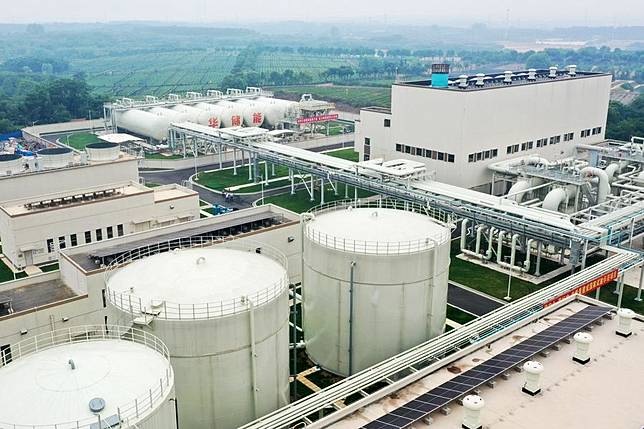 Aerial photo taken on May 26, 2022 shows a salt cavern compressed air energy storage facility in Changzhou City, east China's Jiangsu Province. (Photo by Hu Ping/Xinhua)