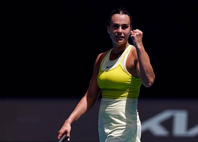 Aryna Sabalenka of Belarus celebrates after winning the women's singles fourth round match against Mirra Andreeva of Russia at the Australian Open in Melbourne, Australia, on Jan. 19, 2025. (Xinhua/Ma Ping)